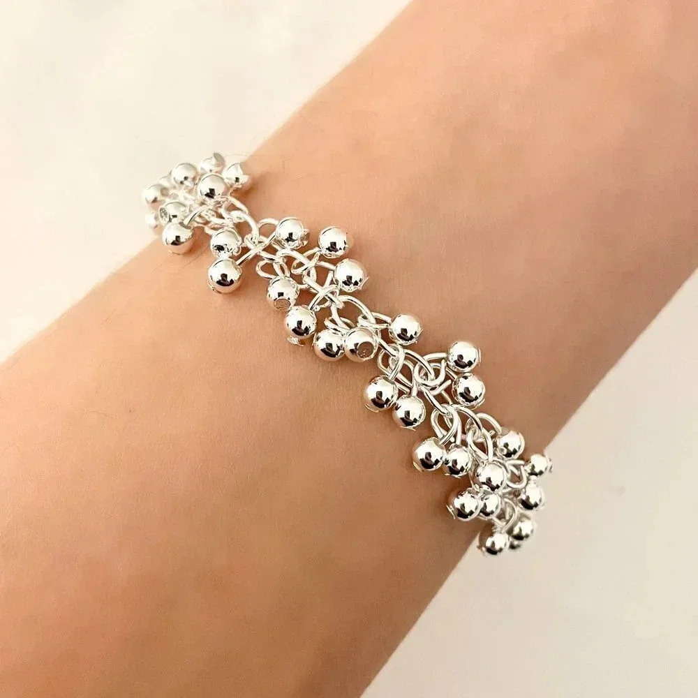 925 Sterling Silver Bead Bracelet 4 MM Ball Bracelet Dangle Bead Bracelet